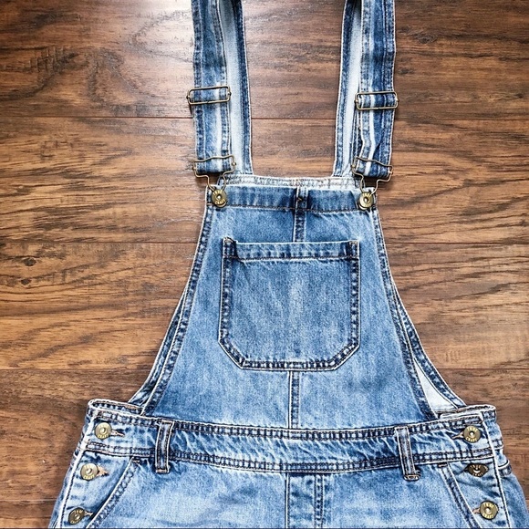 True Craft • denim overall shorts shortalls cut offs raw frayed hem distressed - Picture 4 of 12